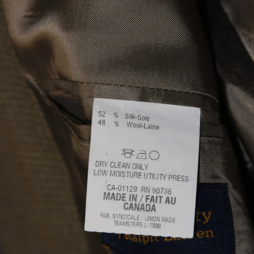 Polo University by Ralph Lauren Blazer Mens 46R Brown Wool Silk Houndstooth‎